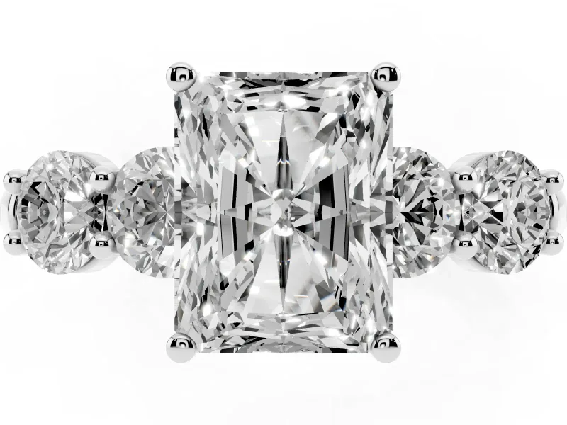 Radiant Cut Five Stone Engagement Ring Setting | Prong Set Side Stones | White Gold
