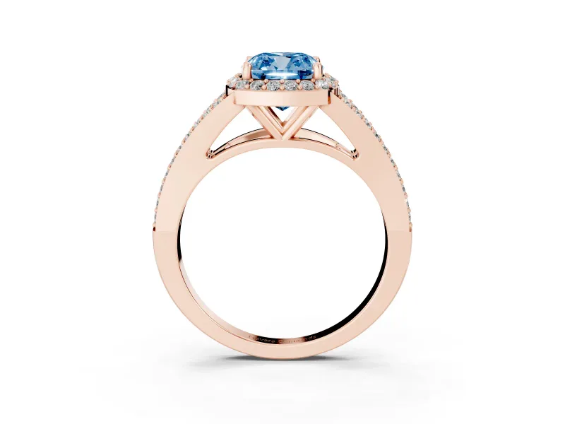 Cushion Cut Split Shank Halo Engagement Ring Setting for a Fancy Blue Lab-Grown Diamond | Rose Gold