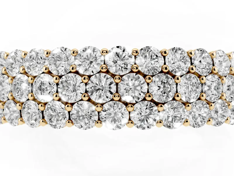 Round Lab-Grown Diamond Three Row Pave Promise Ring | Shared Prongs | Yellow Gold