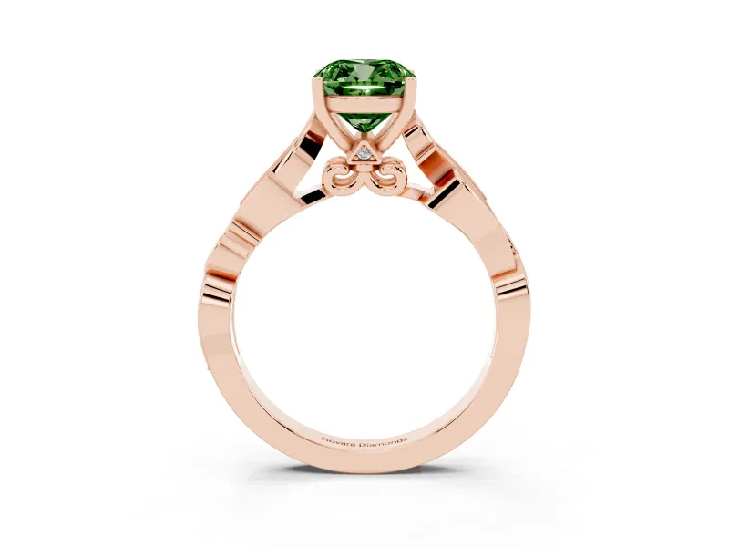 Cushion Cut Vine Engagement Ring Setting for a Fancy Green Lab-Grown Diamond | Rose Gold