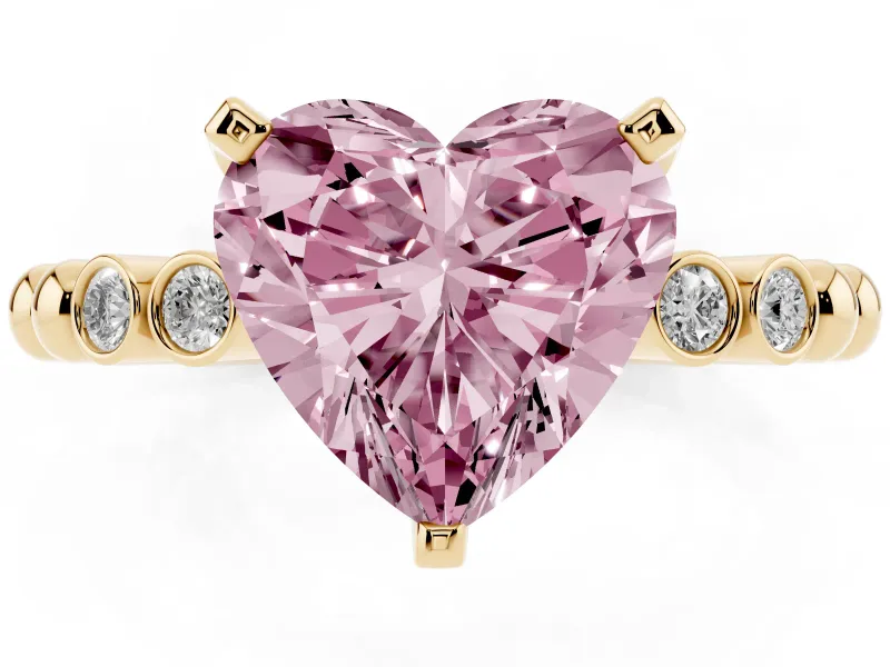 Heart-Shaped Beaded Engagement Ring Setting for a Fancy Pink Lab-Grown Diamond | Yellow Gold