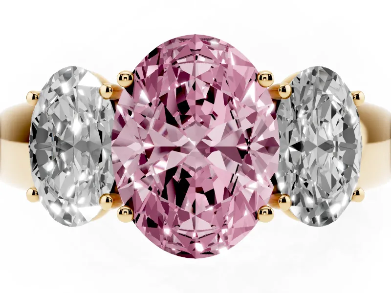 Oval 3 Stone Engagement Ring Setting for a Fancy Pink Lab-Grown Diamond | Yellow Gold