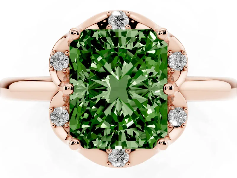 Radiant Cut Petal Halo Engagement Ring Setting for a Fancy Green Lab-Grown Diamond | Rose Gold
