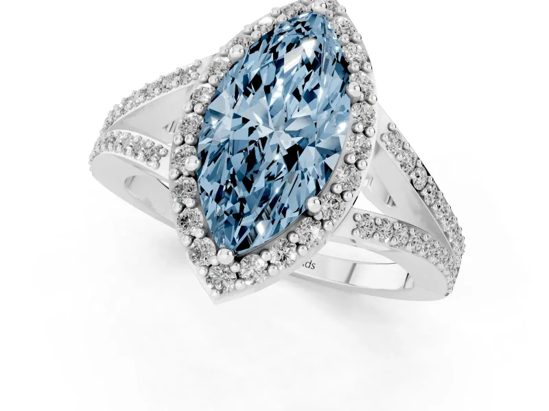 Marquise Split Shank Halo Engagement Ring Setting for a Fancy Blue Lab-Grown Diamond | White Gold