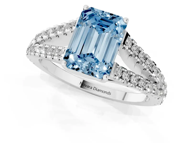 Emerald Cut Graduated Split Shank Engagement Ring Setting for a Fancy Blue Lab-Grown Diamond | Platinum
