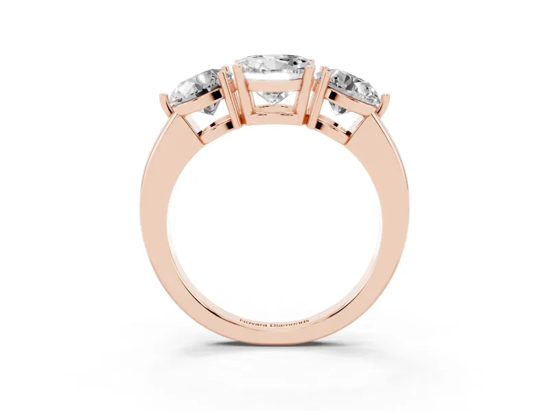 Round Three Stone Engagement Ring Setting | Large Round Side Stones | Rose Gold