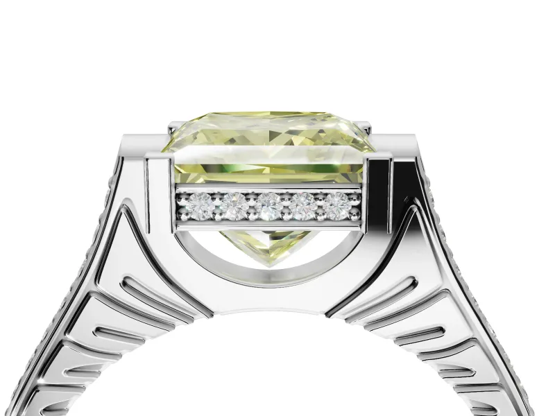 Princess Cut Vintage Cathedral Engagement Ring Setting for a Fancy Yellow Lab-Grown Diamond | Carved Band | Platinum