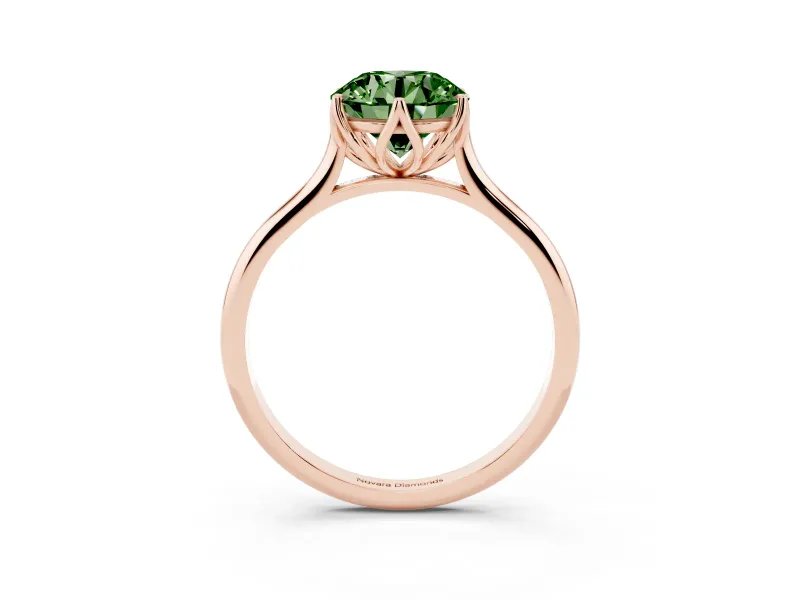 Round Cathedral Solitaire Engagement Ring Setting for a Fancy Green Lab-Grown Diamond | Tulip Gallery | Rose Gold