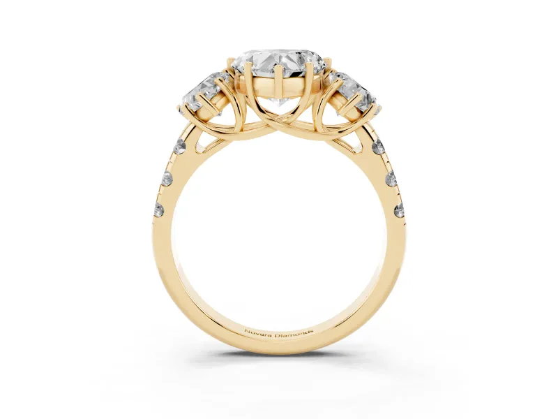 Heart-Shaped Three Stone Engagement Ring Setting | Accented Shoulders | Yellow Gold