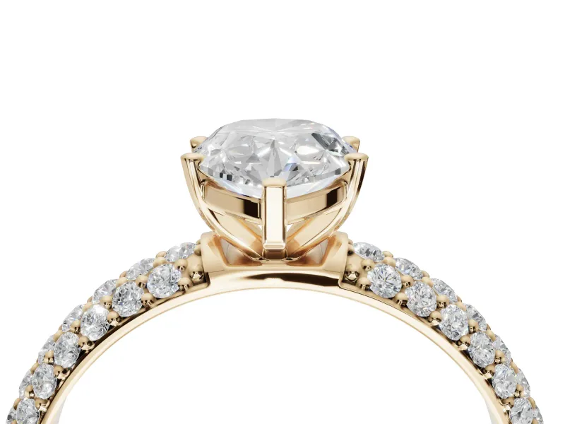 Pear-Shaped Pavé Solitaire Engagement Ring Setting | Domed Pavé Band | Yellow Gold