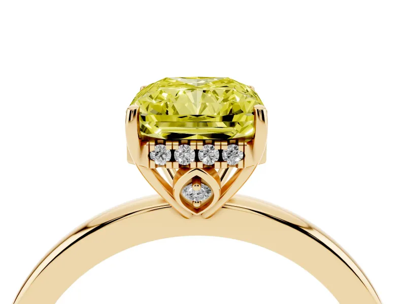 Radiant Cut Engagement Ring Setting for a Fancy Yellow Lab-Grown Diamond | Hidden Halo | Yellow Gold