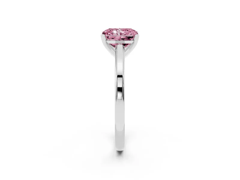 Fancy Pink Radiant Cut Diamond Solitaire Ring Set in Platinum with Prong Setting and Classic Band