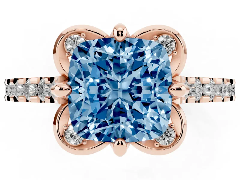 Cushion Cut Floral Petal Engagement Ring Setting for a Fancy Blue Lab-Grown Diamond | Petal Accents | Rose Gold