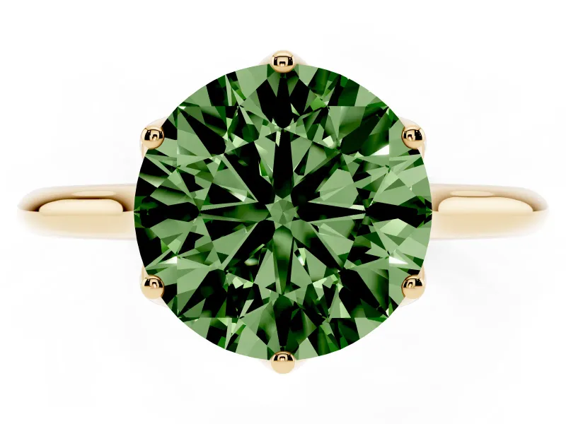 Fancy Green Round Cut Diamond Solitaire Cathedral Ring Set in Yellow gold with Prong Setting