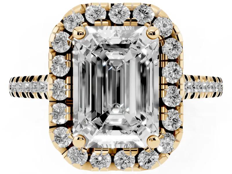 Emerald Cut Halo Engagement Ring Setting | Tapered Band | Yellow Gold