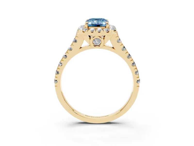 Emerald Cut Accented Halo Engagement Ring Setting for a Fancy Blue Lab-Grown Diamond | Yellow Gold