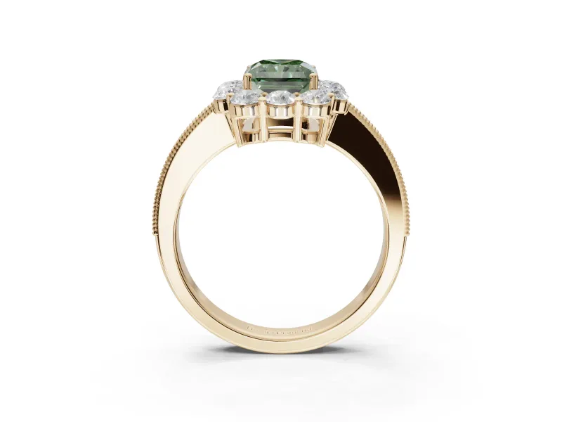 Radiant Cut Halo Engagement Ring Setting for a Fancy Green Lab-Grown Diamond | Yellow Gold - Design NV-24711