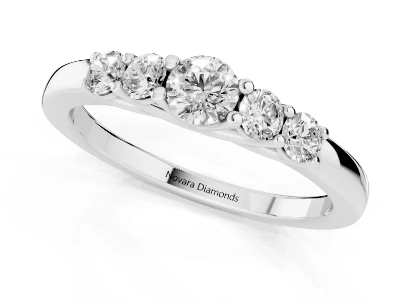 Five-Stone Round Diamond Prong-Set Half Eternity Band Set in Silver