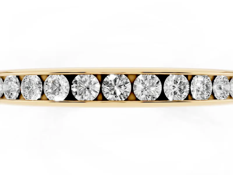 Round Diamond Everyday Comfort Fit Band Set in Yellow gold with Aligned Channel Row