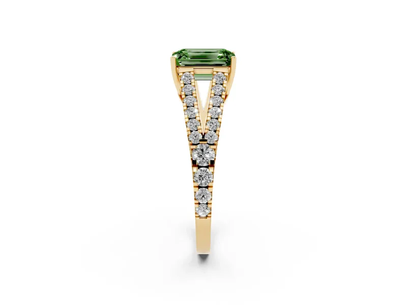 Emerald Cut Graduated Split Shank Engagement Ring Setting for a Fancy Green Lab-Grown Diamond | Yellow Gold