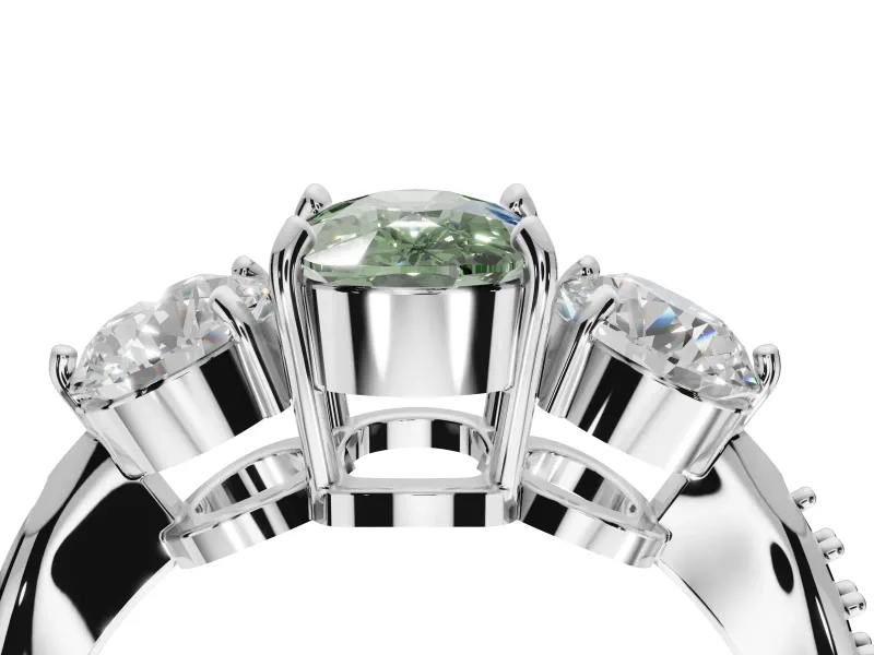 Cushion Cut Engagement Ring Setting for a Fancy Green Lab-Grown Diamond | Sterling Silver - Design NV-24901