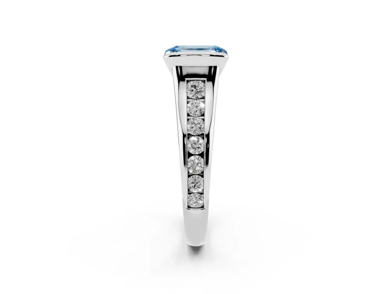 Emerald Cut Half Bezel Engagement Ring Setting for a Fancy Blue Lab-Grown Diamond | Sterling Silver