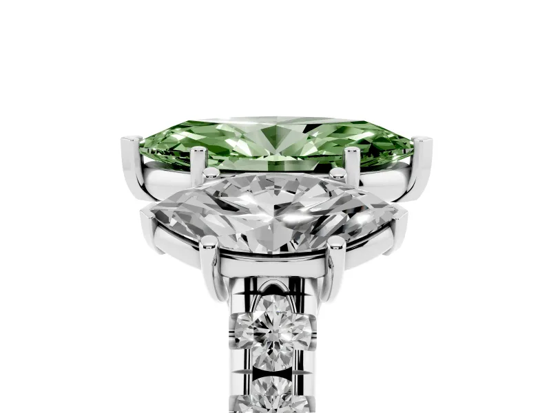 Marquise Three Stone Engagement Ring Setting for a Fancy Green Lab-Grown Diamond | Accented Shoulders | Platinum