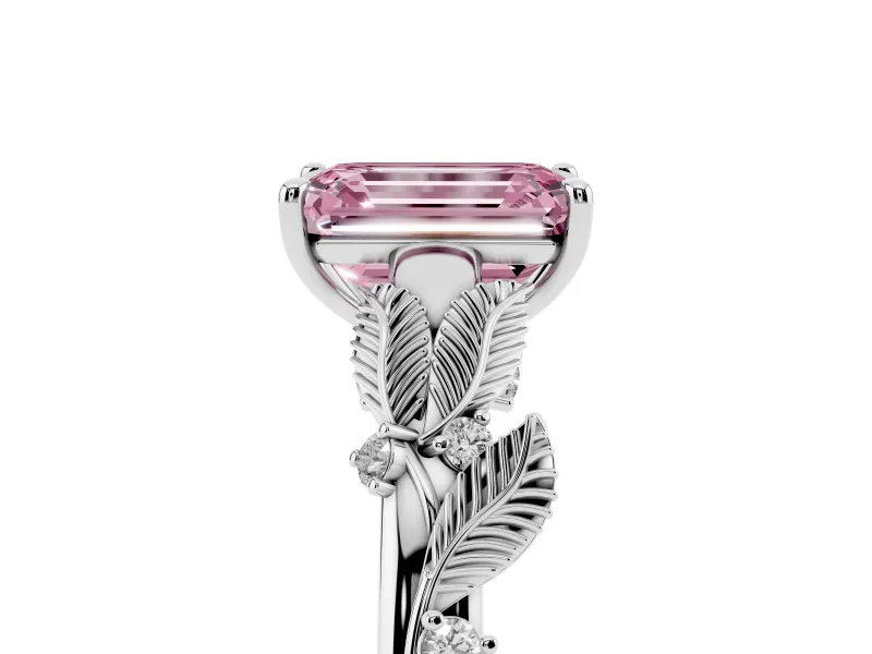 Emerald Cut Leaf Solitaire Engagement Ring Setting for a Fancy Pink Lab-Grown Diamond | Platinum