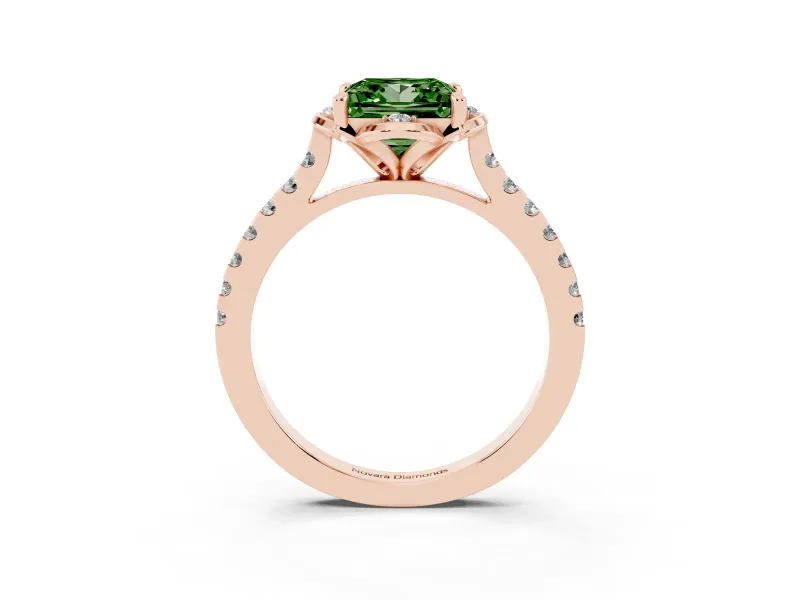 Princess Cut Floral Petal Engagement Ring Setting for a Fancy Green Lab-Grown Diamond | Petal Accents | Rose Gold