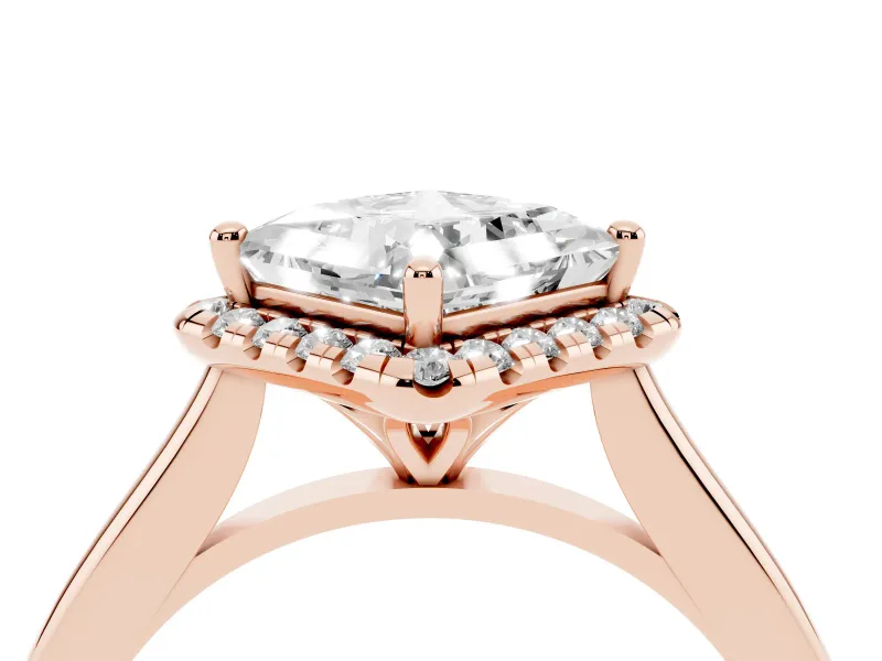 Princess Cut Halo Engagement Ring Setting | Plain Polished Band | Rose Gold