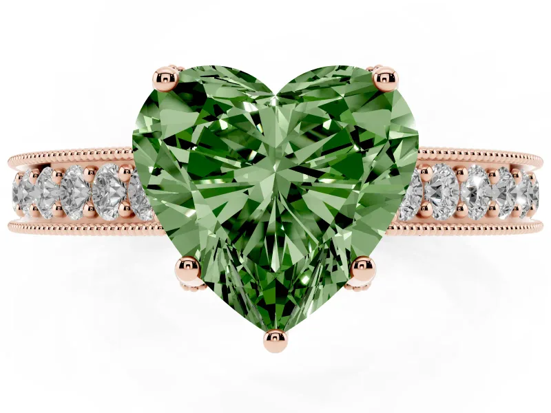 Heart-Shaped Hidden Halo Engagement Ring Setting for a Fancy Green Lab-Grown Diamond | Milgrain Pave | Rose Gold
