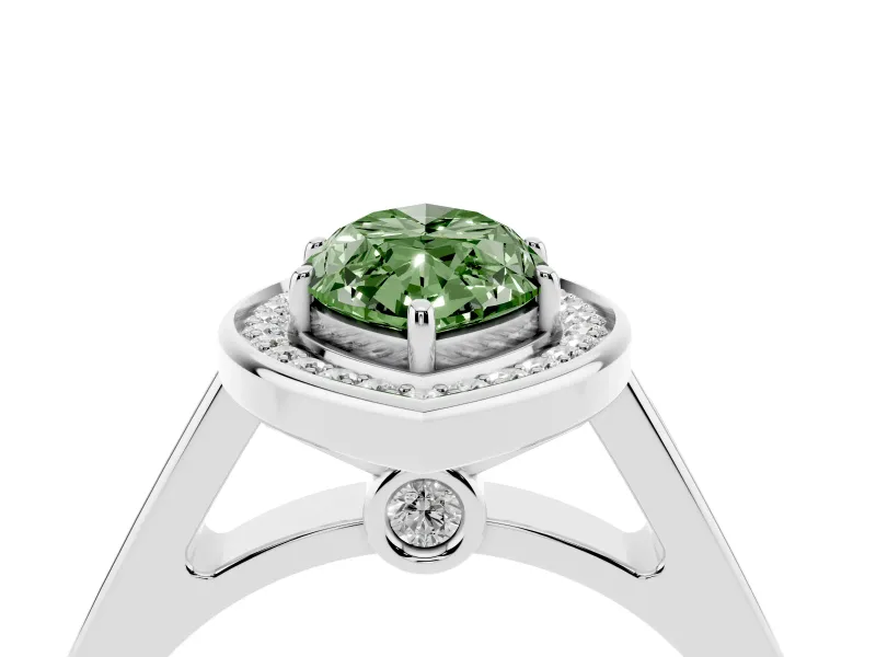 Fancy Green Marquise Cut Diamond Halo Solitaire Ring Set in Platinum with Pavé Band and Bezel Setting