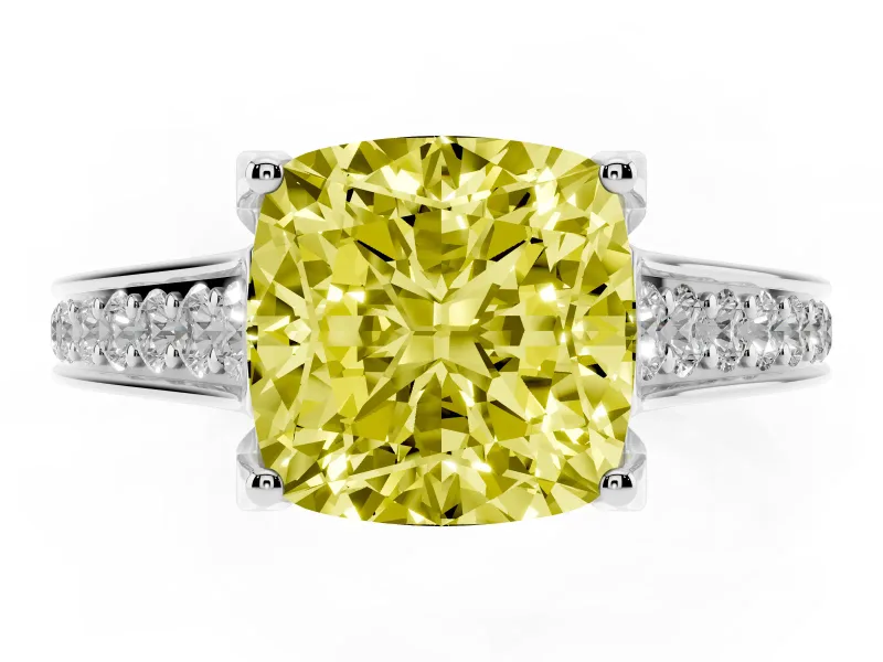 Cushion Cut Graduated Pavé Engagement Ring Setting for a Fancy Yellow Lab-Grown Diamond | Platinum