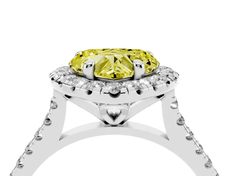 Heart-Shaped Halo Engagement Ring Setting for a Fancy Yellow Lab-Grown Diamond | Tapered Band | Sterling Silver