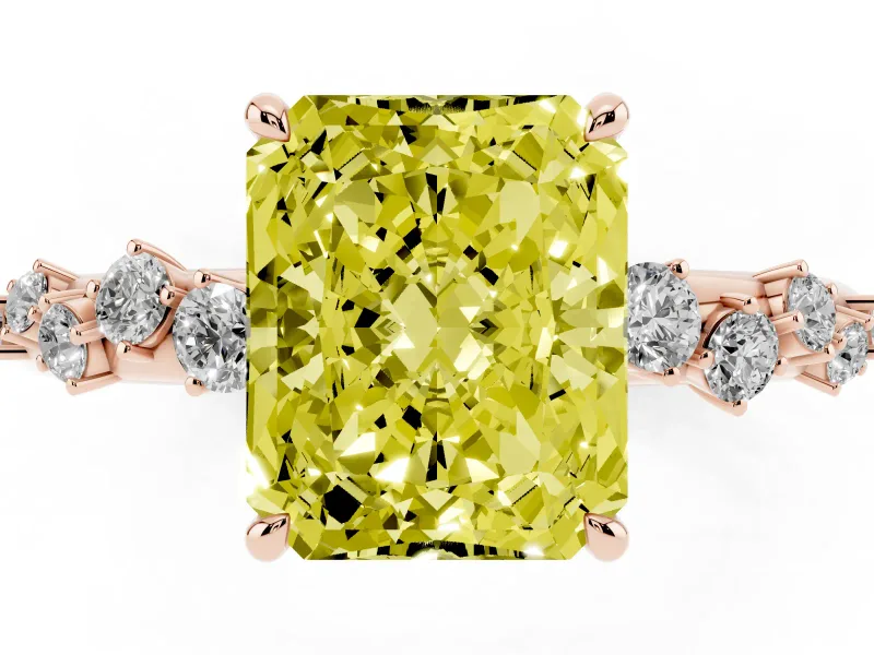 Radiant Cut Graduated Solitaire Engagement Ring Setting for a Fancy Yellow Lab-Grown Diamond | Rose Gold