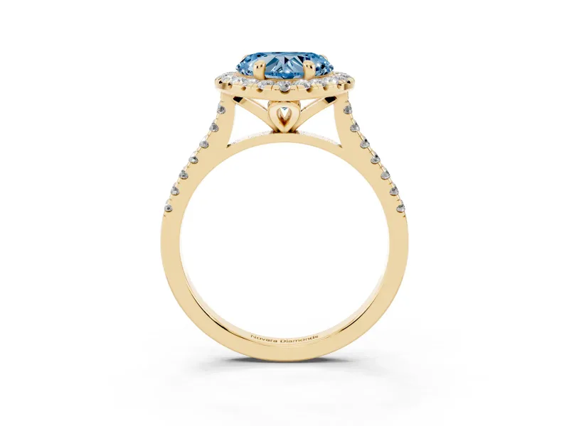 Heart-Shaped Halo Engagement Ring Setting for a Fancy Blue Lab-Grown Diamond | Tapered Band | Yellow Gold
