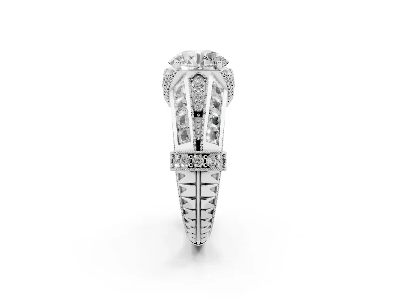 Round Cut Diamond Vintage-Inspired Milgrain Ring Set in White gold with Accent Split Shank