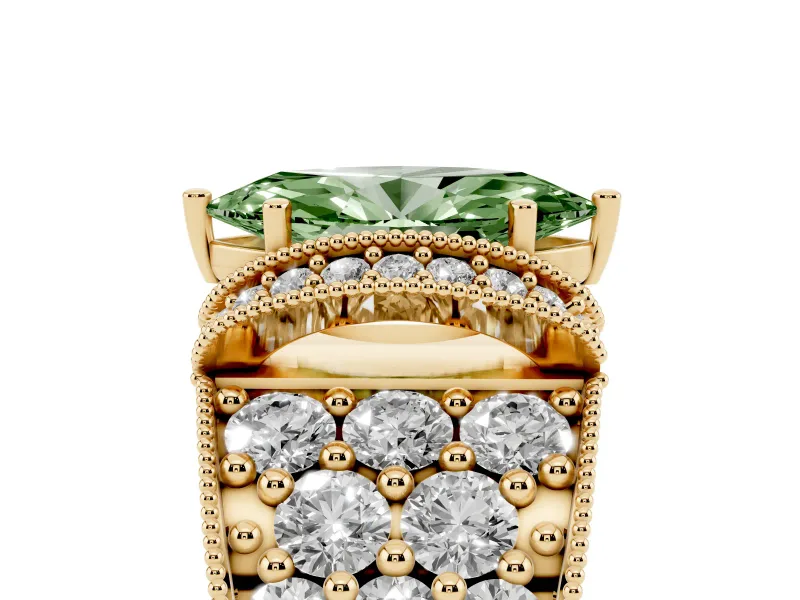 Marquise Vintage Pave Engagement Ring Setting for a Fancy Green Lab-Grown Diamond | Milgrain Edges | Yellow Gold