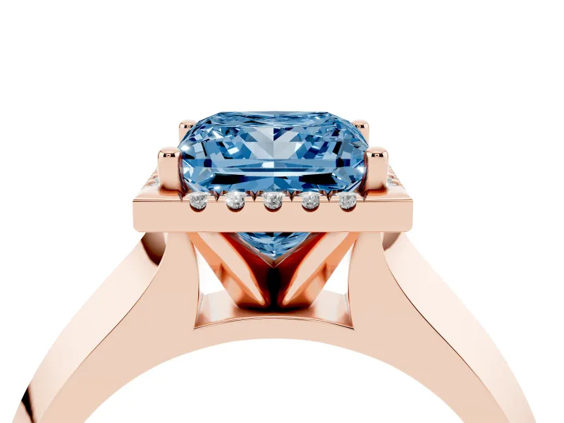 Princess Cut Knife-Edge Halo Engagement Ring Setting for a Fancy Blue Lab-Grown Diamond | Rose Gold