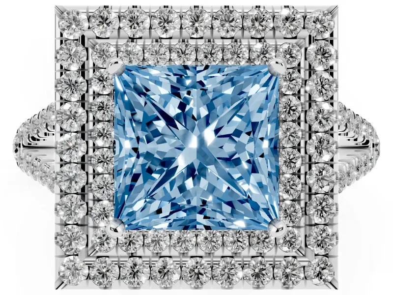 Princess Cut Halo Engagement Ring Setting for a Fancy Blue Lab-Grown Diamond | White Gold - Design NV-24799