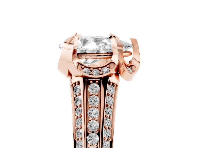 Pear Cut Diamond Pavé Split Shank Solitaire Ring Set in Rose gold with Prong Setting