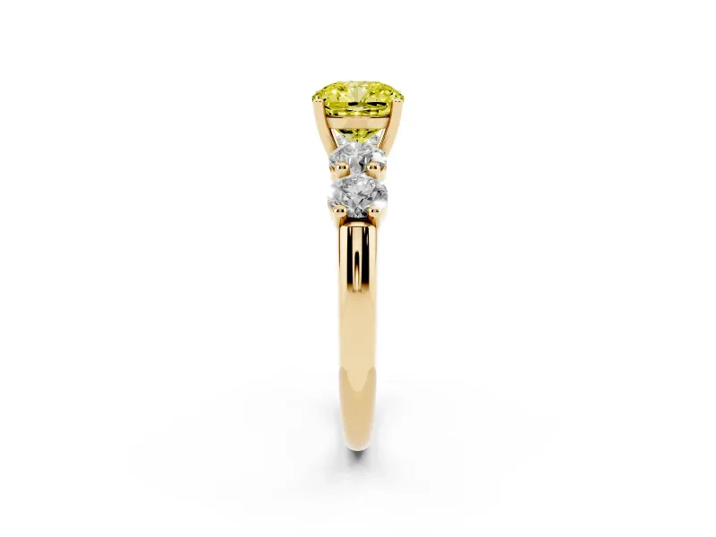 Cushion Cut Five Stone Engagement Ring Setting for a Fancy Yellow Lab-Grown Diamond | Plain Band | Yellow Gold