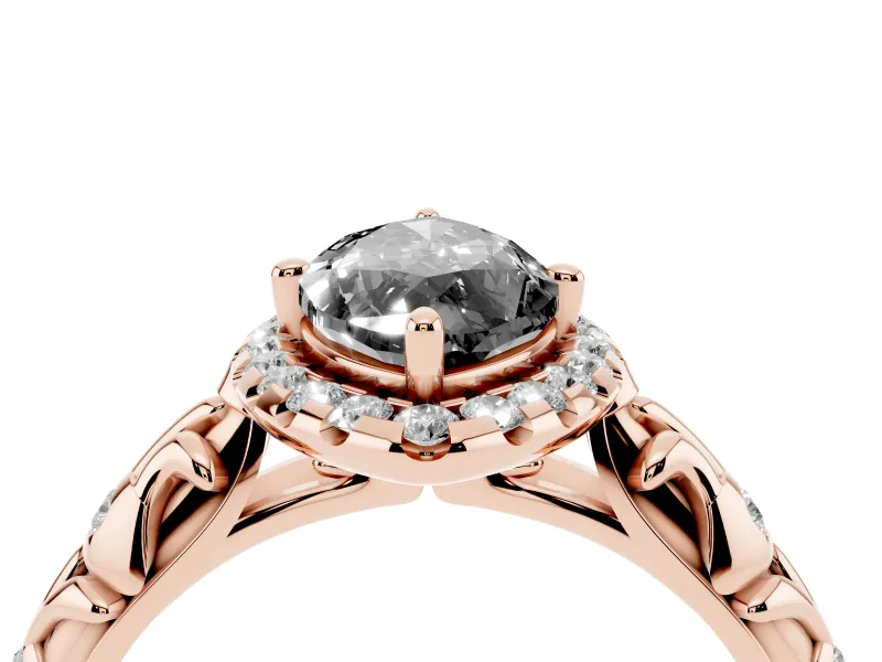 Marquise Leaf Halo Engagement Ring Setting for a Black Center | Bezel Accents | Rose Gold