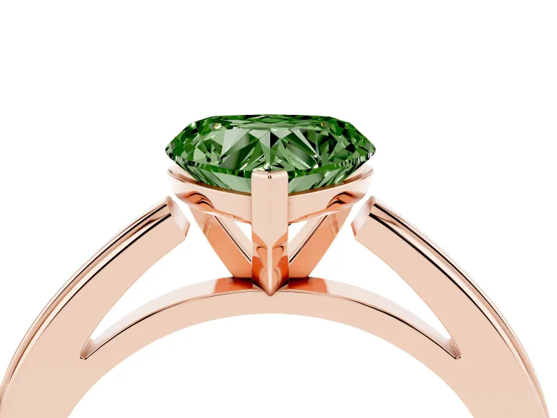 Fancy Green Heart Cut Diamond Solitaire Ring Set in Rose gold with Prong Setting and Classic Band