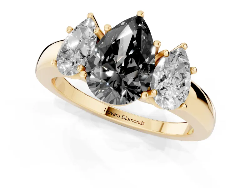 Pear-Shaped Three Stone Engagement Ring Setting for a Black Center | Plain Band | Yellow Gold