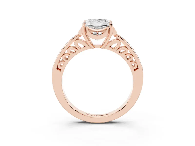 Princess Cut Floral Pavé Engagement Ring Setting | Petal Accents | Rose Gold