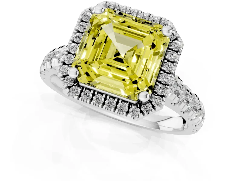 Asscher Cut Accented Halo Engagement Ring Setting for a Fancy Yellow Lab-Grown Diamond | Platinum