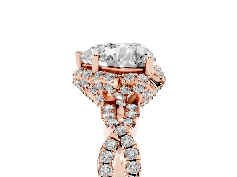 Heart-Shaped Milgrain Halo Engagement Ring Setting | Graduated Shoulders | Rose Gold