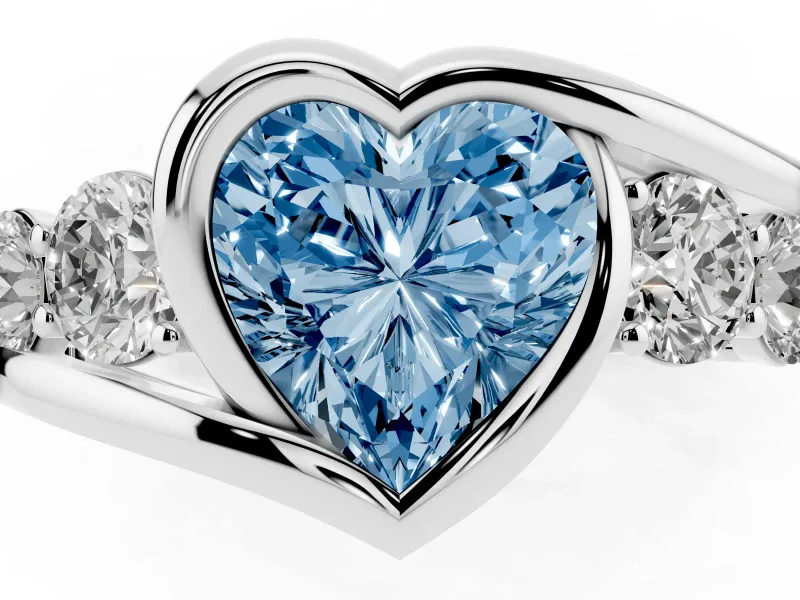 Heart-Shaped Bezel Bypass Engagement Ring Setting for a Fancy Blue Lab-Grown Diamond | White Gold