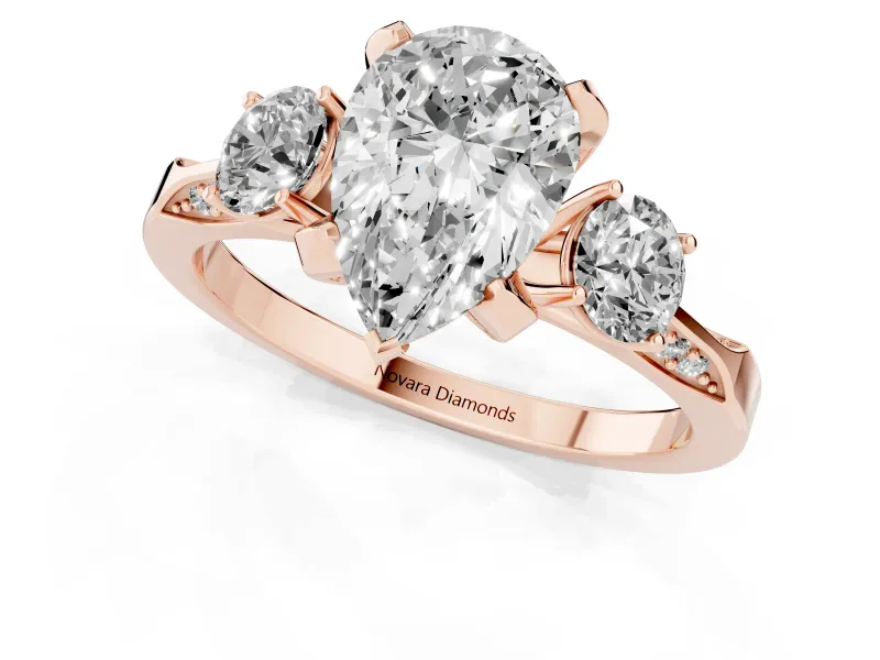 Pear-Shaped Hidden Halo Three Stone Engagement Ring Setting | Pave Gallery | Rose Gold